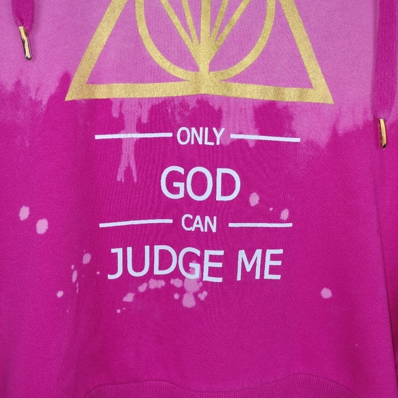 Red Fox Dip Dyed Distressed Barbiecore Only God Can Judge Me Graphic Hoodie Sz.M - Picture 2 of 7